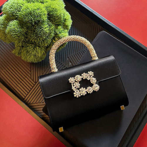 Rv新款钻扣小方包真丝绸缎包单肩