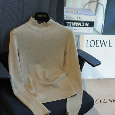 虫小小可机洗全羊毛木耳边打底衫