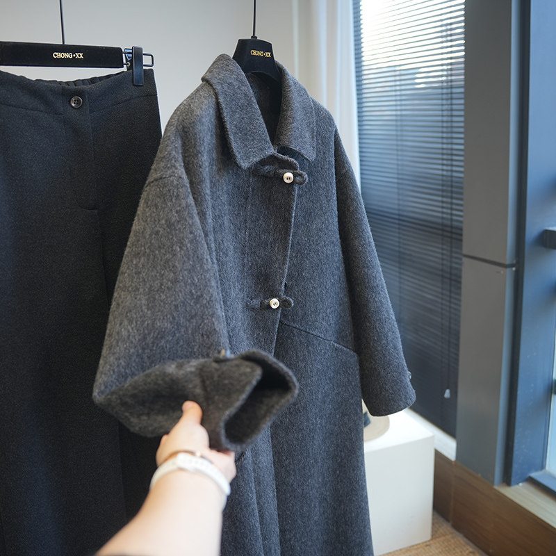虫小小绵羊毛双面呢中长款大衣