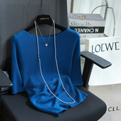 虫小小 无缝一体18针扬子精纺60支全羊毛一字领针织衫 上衣女A32C