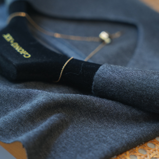 女通勤毛衣打底上衣秋A46H 针织衫 虫小小 60支精纺羊毛显瘦V领中袖