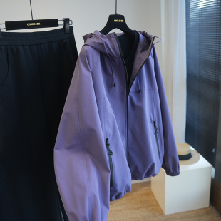 新款 外套春季 A108H 山系户外软壳连帽宽松冲锋衣女短款 防风防水