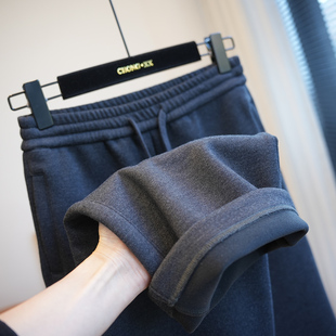 冬季 女加绒加厚休闲长裤 A87J 羊毛羽绒高腰宽松阔腿毛呢裤 虫小小