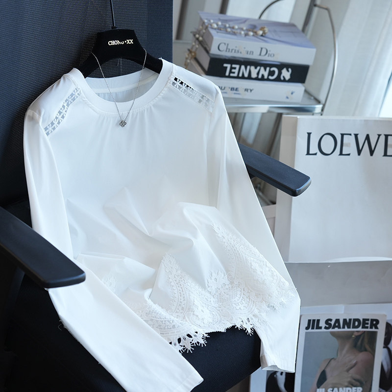 虫小小 法式优雅蕾丝镂空设计白色圆领长袖T恤女上衣春季新款A98D,女装/女士精品,蕾丝衫/雪纺衫,淘宝优惠券,粉丝福利购,淘宝优惠卷