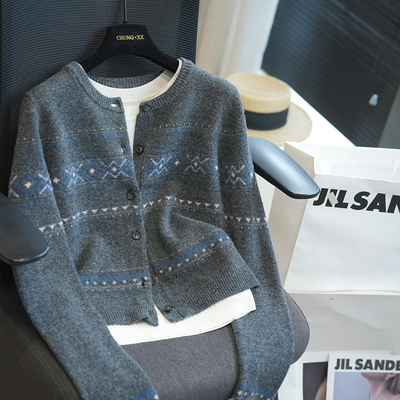 虫小小费尔岛绵羊毛针织开衫秋