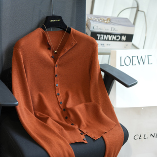 女上衣毛衣内搭秋季 虫小小 针织开衫 气质绵羊毛纽扣长袖 A41G 法式