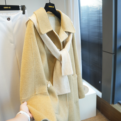虫小小连帽围巾纯羊毛呢大衣