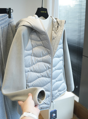 760T真丝缎！90白鹅绒修身显瘦拼接连帽羽绒服女外套上衣冬季A64R
