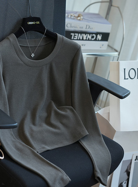 虫小小 软fufu慕斯绒圆领修身显瘦长袖打底衫T恤女内搭秋冬新A77M