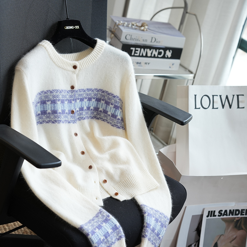 虫小小费尔岛提花羊绒羊毛开衫