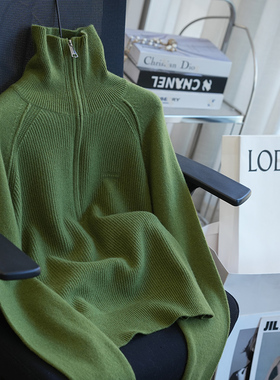 虫小小 复古老钱风羊毛半拉链翻领宽松针织衫女毛衣内搭秋冬A79D