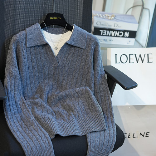 虫小小100绵羊毛polo翻领针织衫