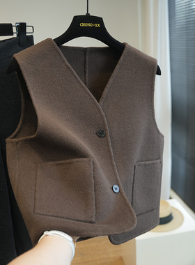 虫小小 羊毛羊驼毛双面呢内搭背心叠穿马甲女毛呢短外套秋冬A73J