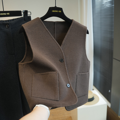 虫小小羊毛双面呢马甲背心外套