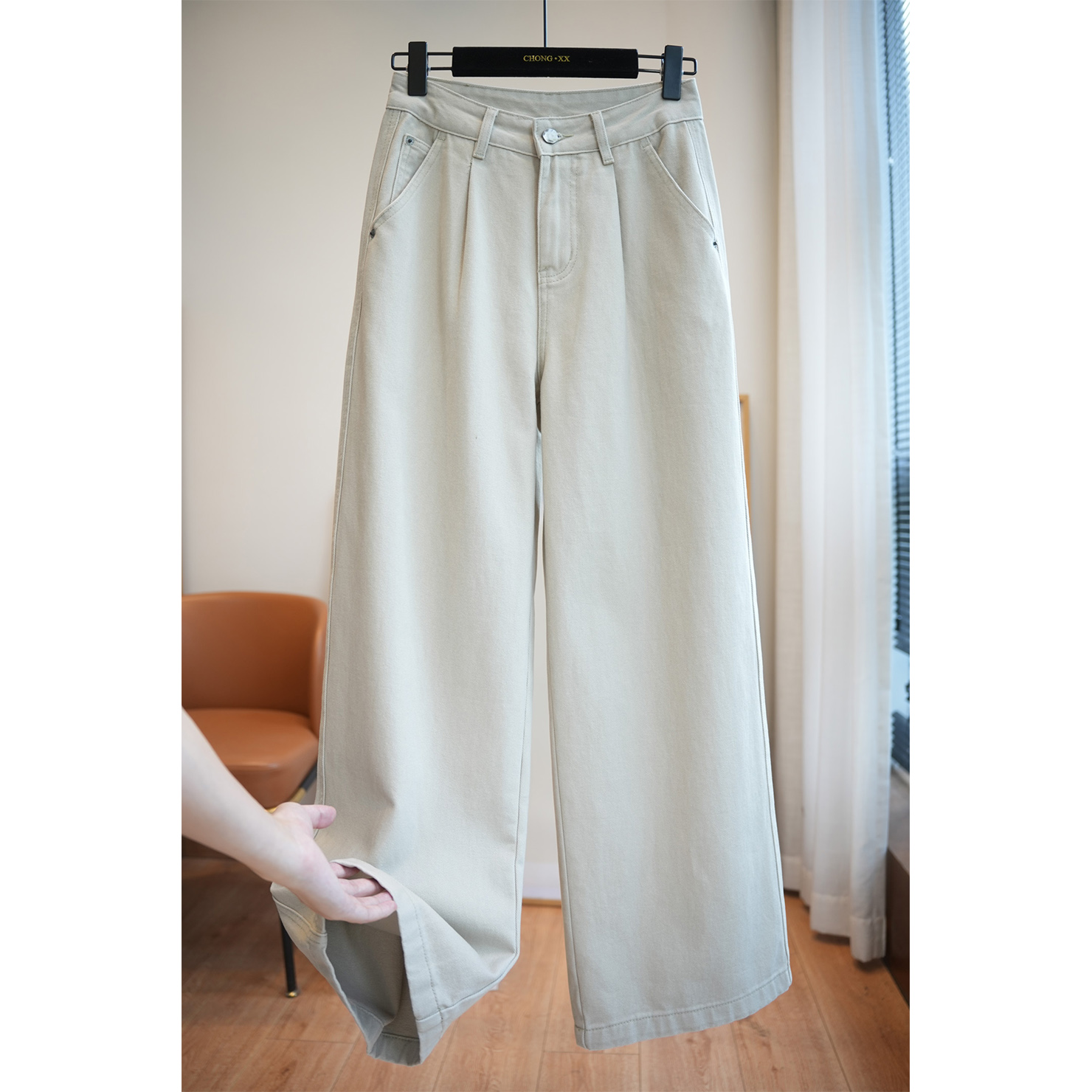 虫小小纯棉加绒阔腿牛仔休闲裤