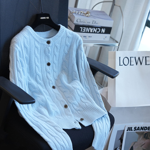 虫小小 女毛衣内搭上衣秋冬A82J 学院风羊毛复古绞花圆领针织开衫