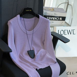 针织衫 显瘦长袖 女打底衫 上衣2025秋季 A37K 虫小小 新款 弹力U领修身