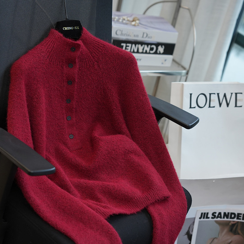 虫小小羊驼毛羊毛半高领针织衫