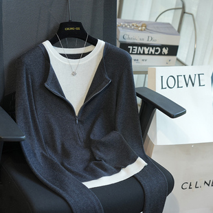 秋季 虫小小 女毛衣打底衫 针织衫 A41H 100羊毛圆领半拉链假两件长袖