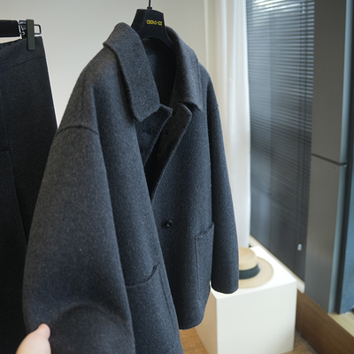 虫小小羊毛羊绒短款双面呢外套