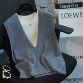 虫小小 毛衣春905A 定染高阶100羊毛V领针织背心马甲女内搭打底衫