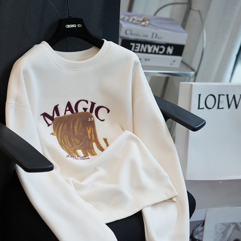 虫小小大象刺绣印花加绒卫衣