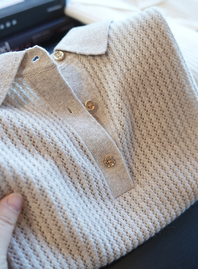 虫小小 羊绒羊毛老钱风polo领短袖针织衫女通勤OL毛衣上衣秋A39M