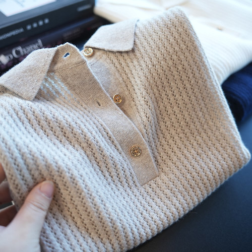 虫小小羊绒羊毛polo短袖针织衫