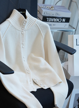 限定毛纱！复古老钱风插肩袖羊毛高领针织开衫女毛衣外套秋冬A78D