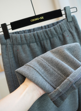 虫小小 加厚保暖立裁高腰阔腿弯刀裤女毛呢卫裤休闲长裤秋冬A61F