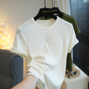 虫小小2026春夏新款天丝羊毛圆领纯色修身短袖针织T恤女上衣A103E