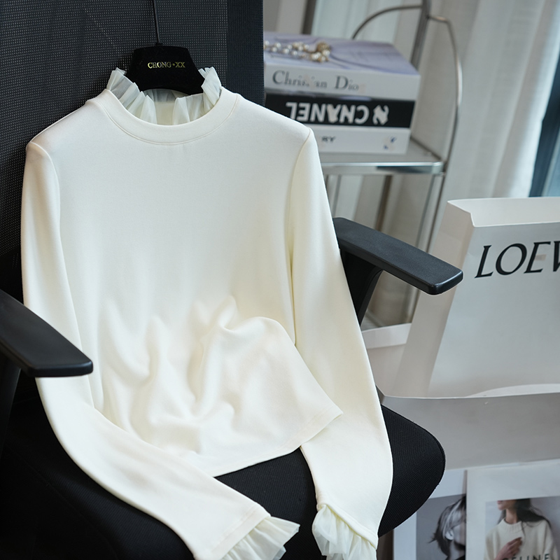 虫小小荷叶边网纱半高领打底衫