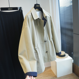 新款 风衣外套女外穿春季 A108J 英伦风翻领撞色收腰显瘦短款 BC同款