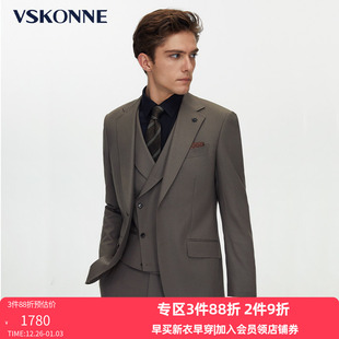 VSKONNE威斯康尼男西装 意大利VBC120支纯羊毛咖老钱风西服外套男