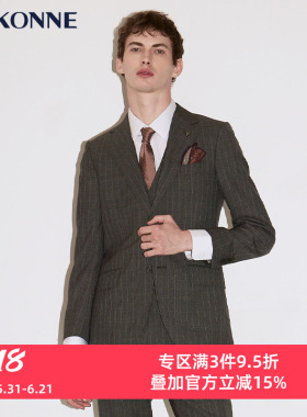 VSKONNE威斯康尼新品套西服男VBC面料00%羊毛灰色竖条纹西服外