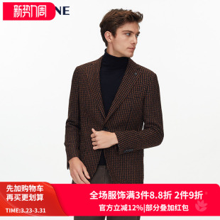 VSKONNE威斯康尼商场休闲西服男意大利羊驼毛咖色千鸟格小西装 男