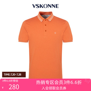 T恤 VSKONNE威斯康尼男短袖 t恤修身 棉桑蚕丝橘色翻领基本款 POLO衫