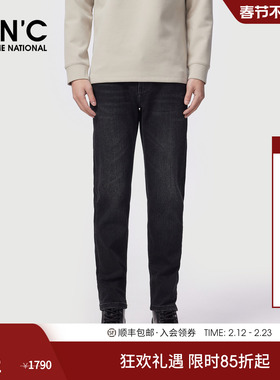CNC男装25秋冬新款后口袋凸印男士牛仔裤黑色合身休闲牛仔长裤