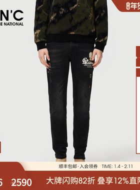 CNC男装25秋季新款厚款男士牛仔裤玩偶系列潮流合身直筒牛仔长裤
