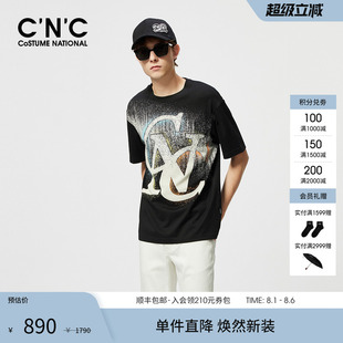 T恤男 CNC男装 24夏季 新款 彩色晕染字母LOGO潮流轻奢圆领纯棉短袖