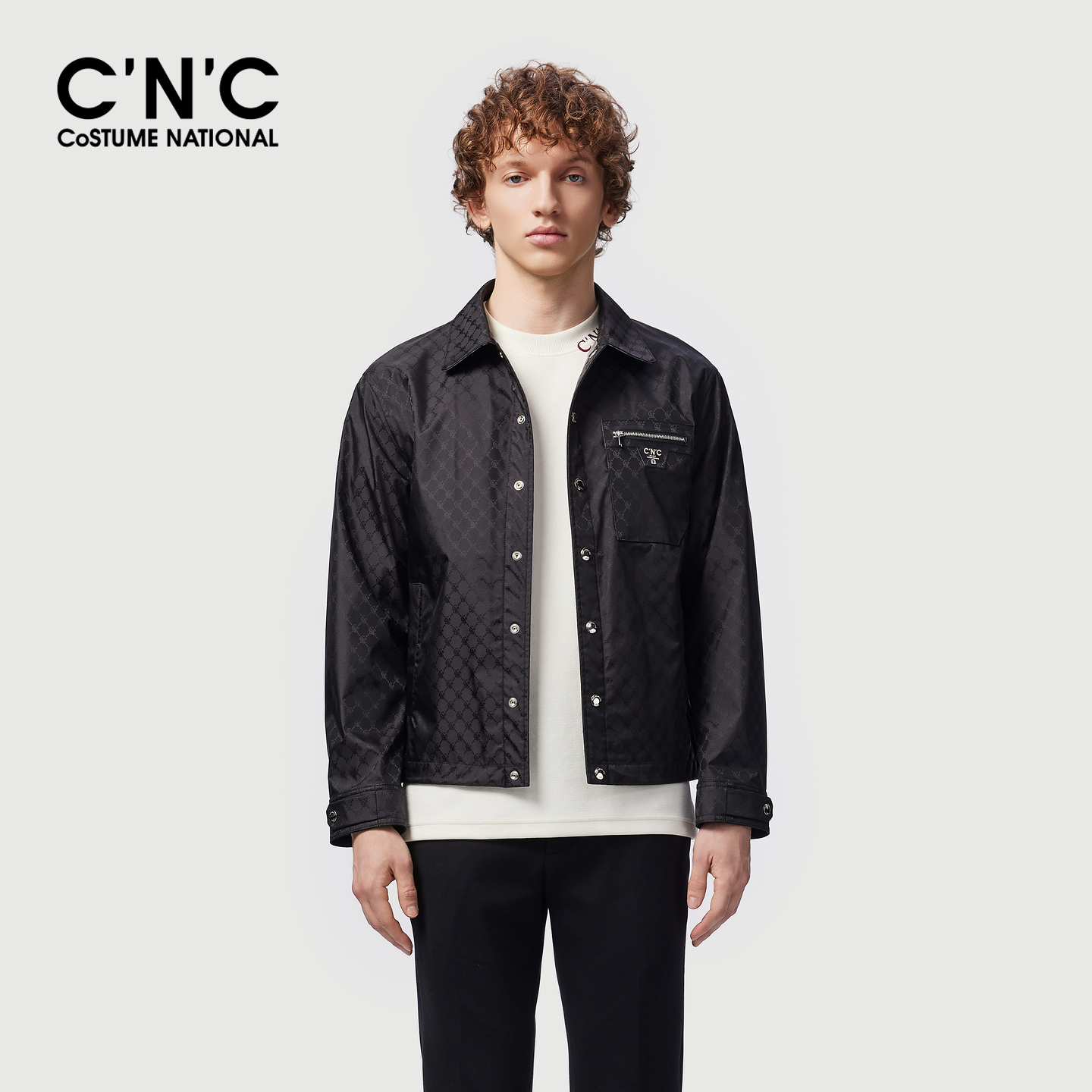 CNC男装25冬季新款品牌老花系列轻奢男士茄克口袋设计单夹克外套