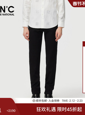 CNC男装25秋季新款男士logo印花休闲裤黑色厚款直筒刺绣休闲长裤