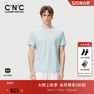 CNC男装26夏季新款暗格印花男士圆领短袖T恤logo图案轻奢体恤