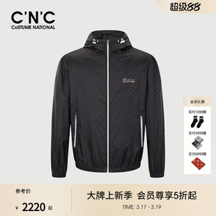外套 品牌logo印花黑色轻奢薄款 CNC男装 26春夏连帽夹克男暗格满版