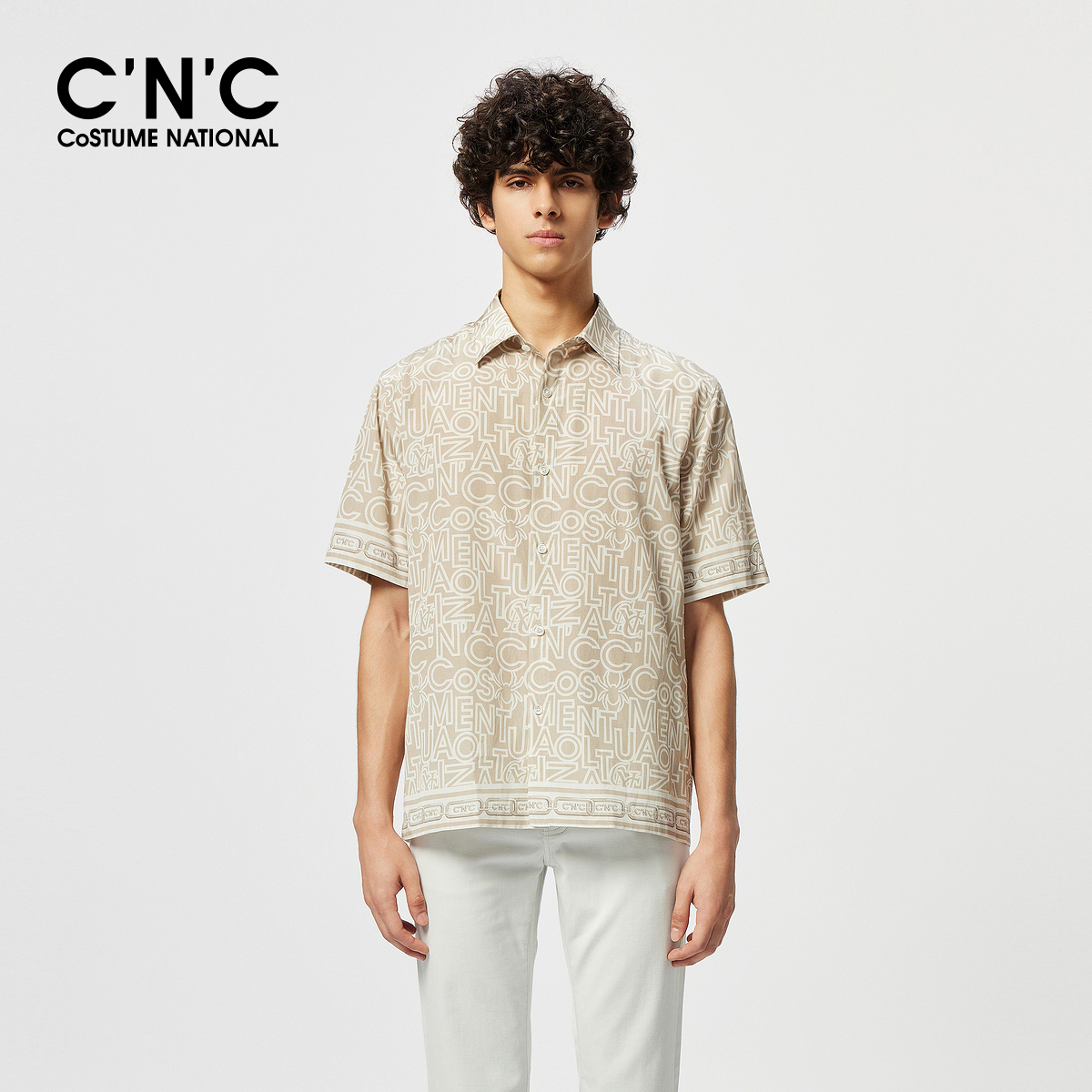 cnc男士满印短袖衬衫休闲服