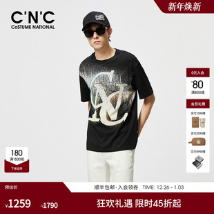 彩色晕染字母LOGO潮流轻奢圆领纯棉短袖 新款 T恤男 24夏季 CNC男装