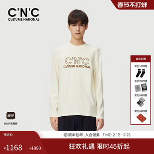 CNC男装25秋冬新款品牌字母压凸印花保暖德绒厚款长袖T恤