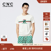 CNC男装 圆领T恤 纯棉男士 25春夏新款 撞色植绒字母短袖