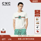 CNC男装 圆领T恤 纯棉男士 25春夏新款 撞色植绒字母短袖