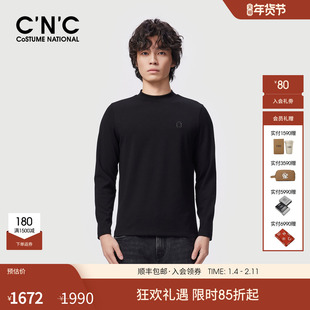 CNC男装25秋冬新款品牌logo图案长袖半高领T恤男舒适莫代尔打底衫